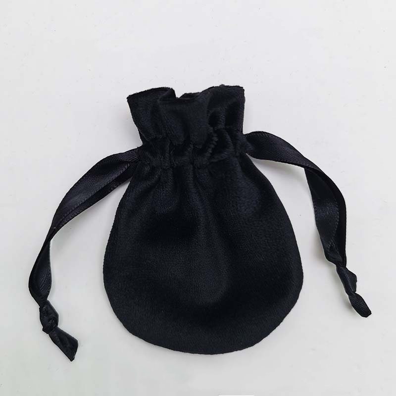 Velvet Satin Drawstring Bags 80x100mm Black - 50/Pack - dimensions