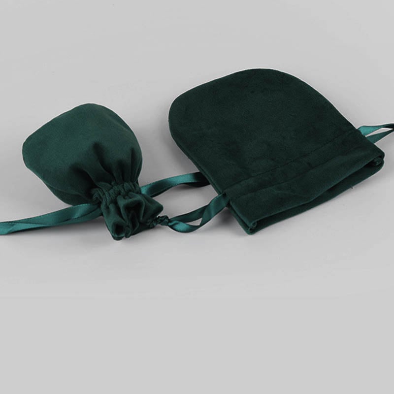 Velvet Satin Drawstring Bags 80x100mm Dark Green - 50/Pack - dimensions