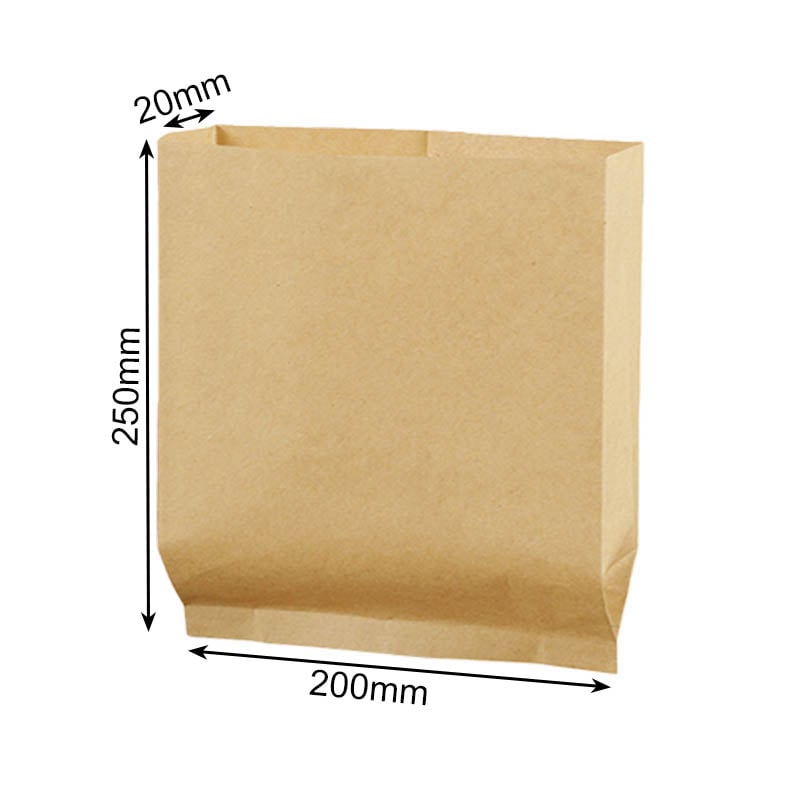 Greaseproof Paper Bags Flat Bottom 200x250mm Brown - 600/Pack - dimensions