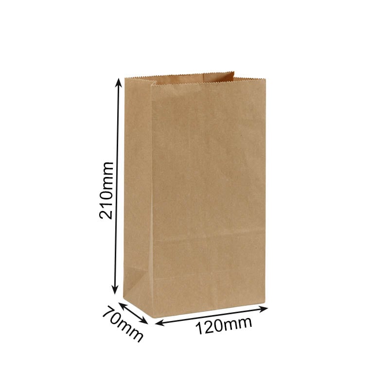 Greaseproof Paper Bags Square Bottom 120x215mm Brown - 300/Pack - dimensions