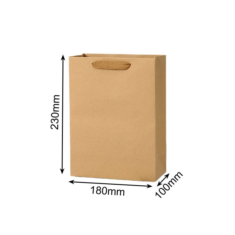 Paper Bags with Cloth Handles 180x100x230mm Brown - 50/Pack - dimensions