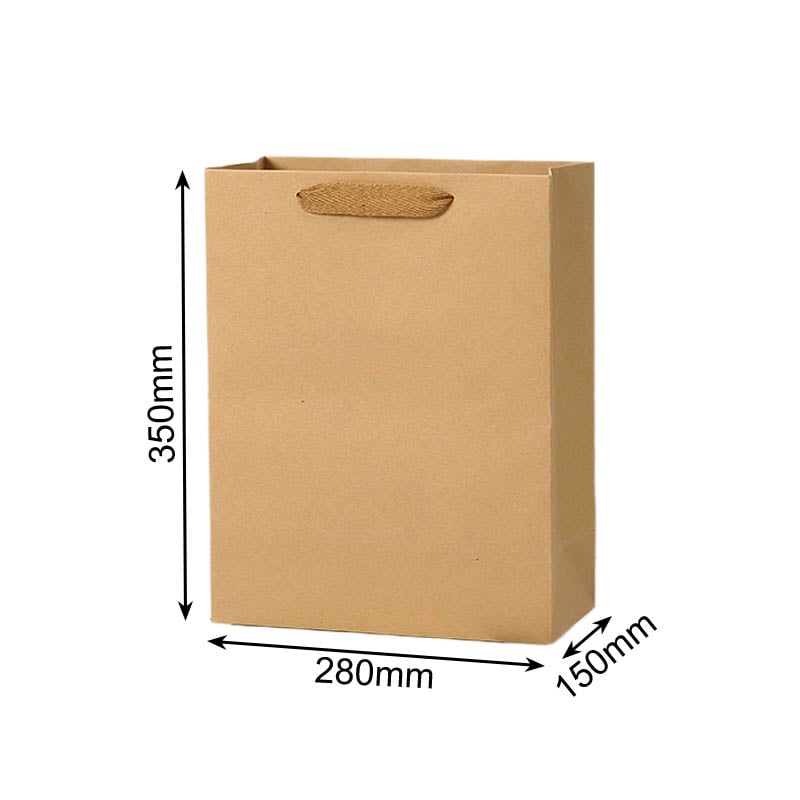 Paper Bags with Cloth Handles 280x150x350mm Brown - 50/Pack - dimensions