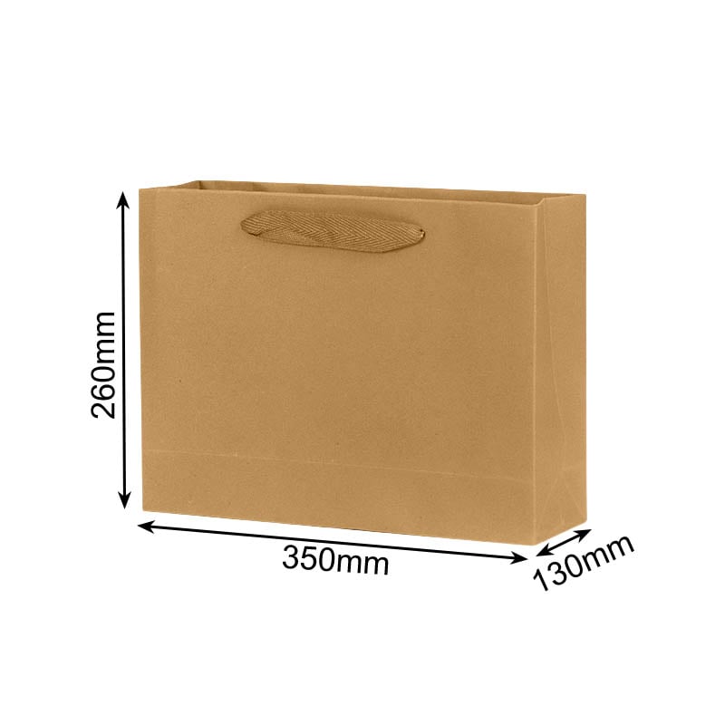 Paper Bags with Cloth Handles 350x130x260mm Brown - 50/Pack - dimensions