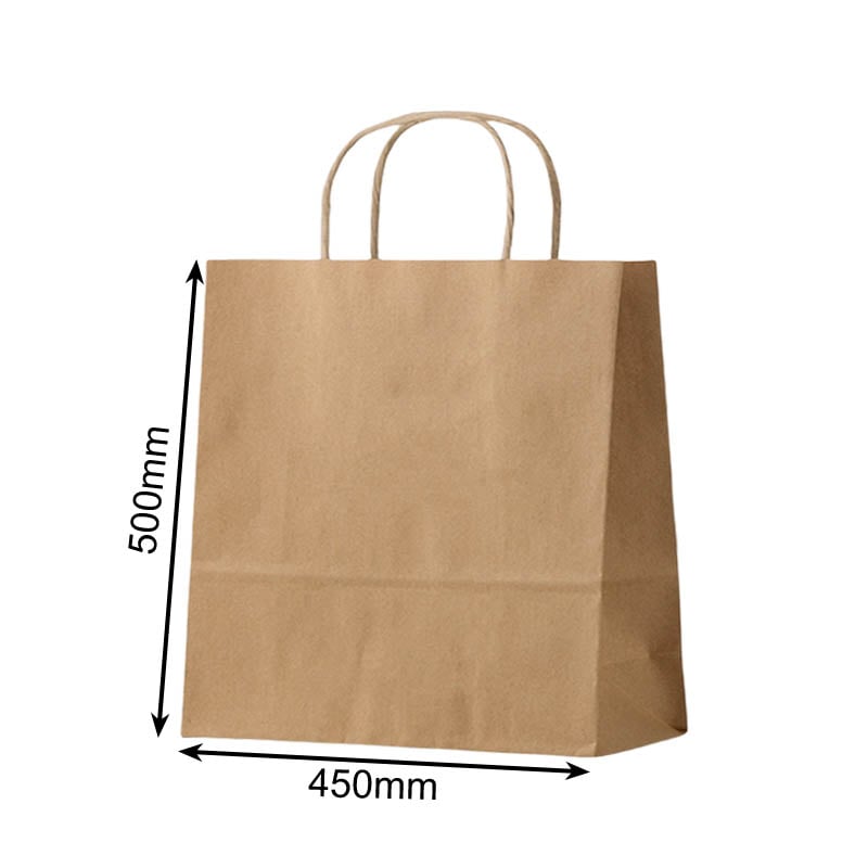 Extra Large Paper Bags Twisted Handles 450x500mm Brown - 50/Pack - dimensions