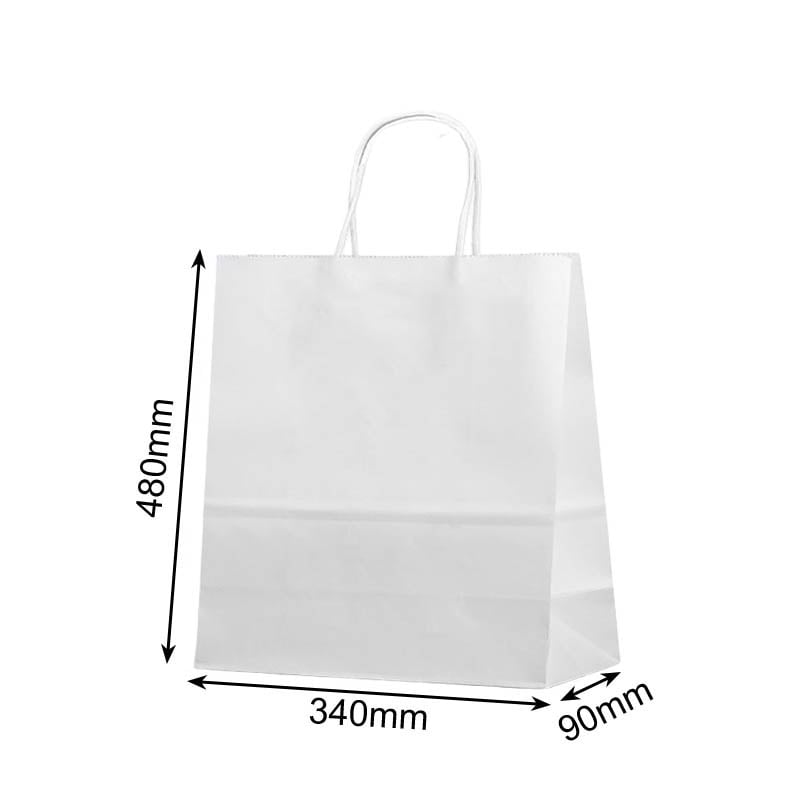 Large Paper Bags Twisted Handles 340x480mm White - 50/Pack - dimensions