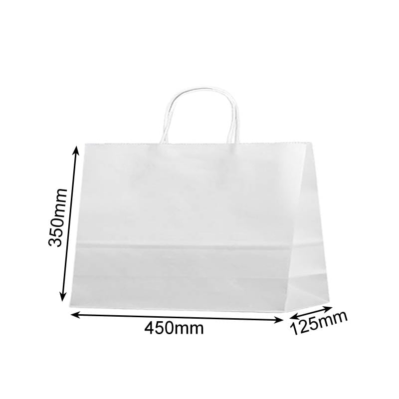 Large Paper Bags Twisted Handles 450x350mm White - 50/Pack - dimensions