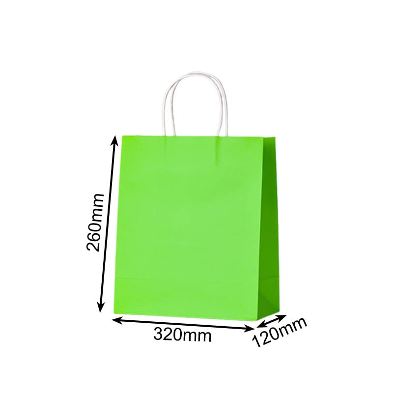 Medium Paper Bags Twisted Handles 260x320mm Light Green - 50/Pack - dimensions