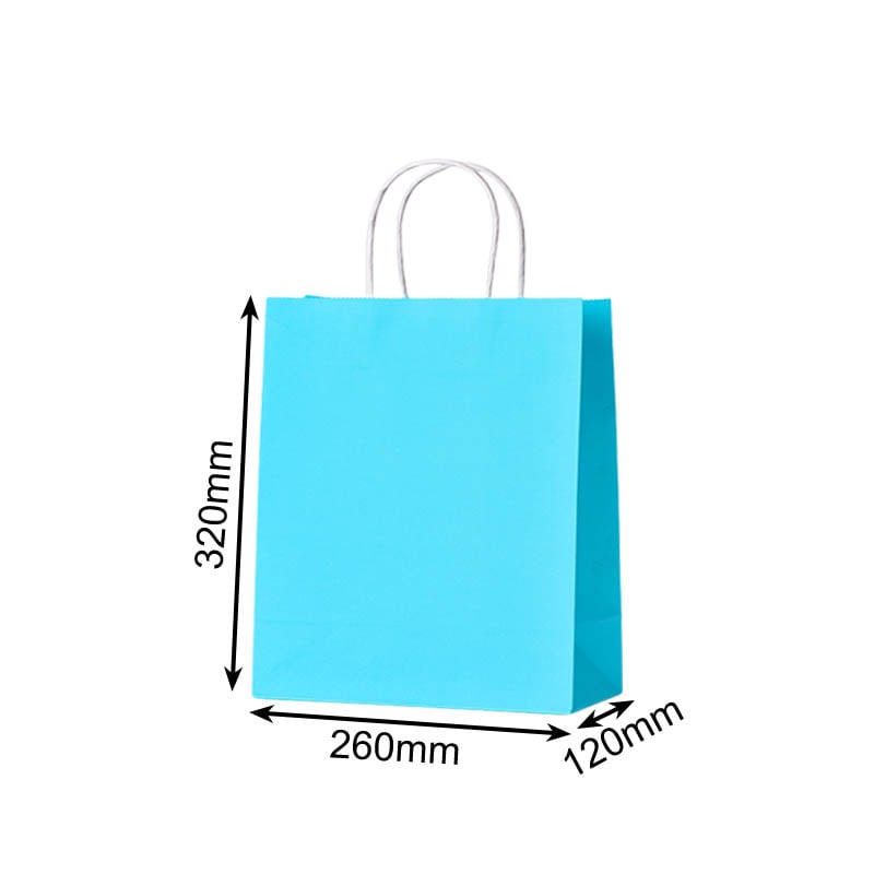 Medium Paper Bags Twisted Handles 260x320mm Light Blue - 50/Pack - dimensions