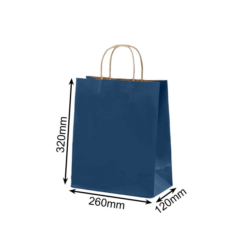 Medium Paper Bags Twisted Handles 260x320mm Navy Blue - 50/Pack - dimensions