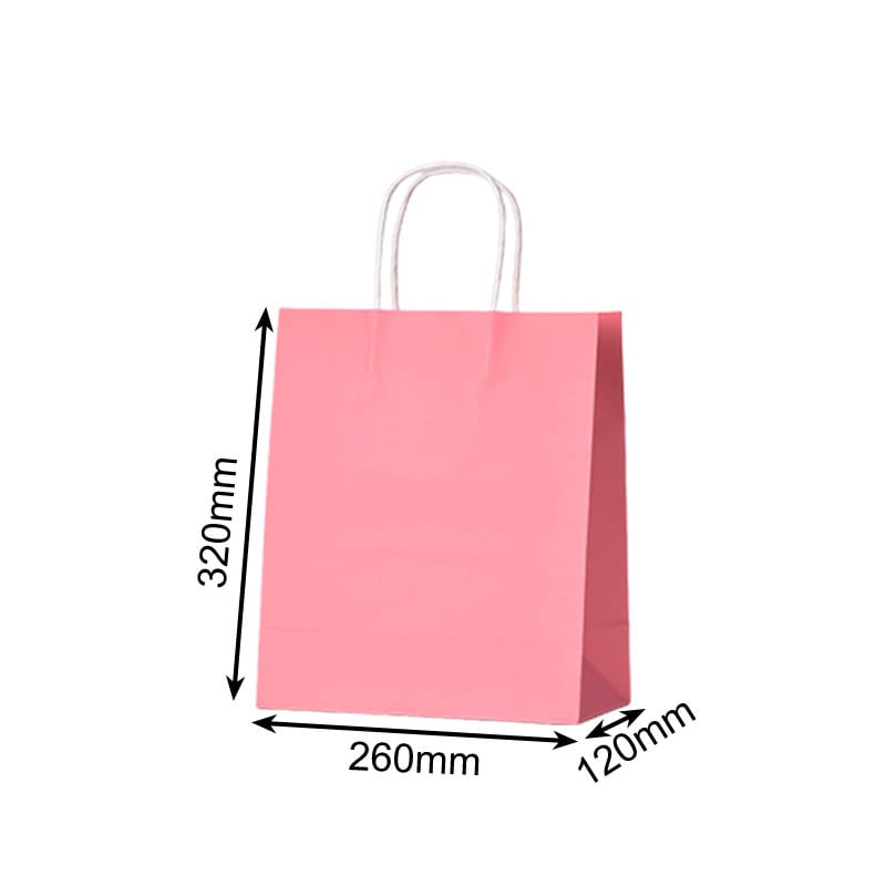 Medium Paper Bags Twisted Handles 260x320mm Pink - 50/Pack - dimensions