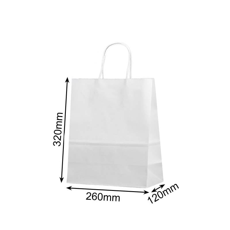 Medium Paper Bags Twisted Handles 260x320mm White - 50/Pack - dimensions