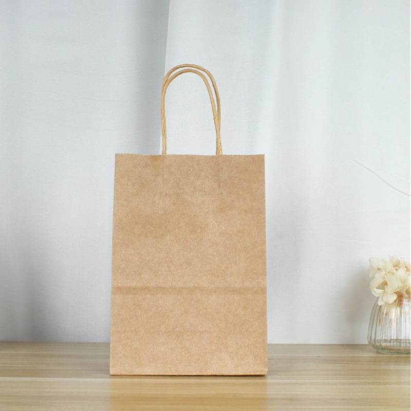 Mini Paper Bags Twisted Handles 150x210mm Brown - 50/Pack - dimensions