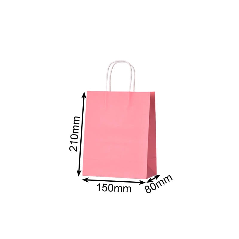 Mini Paper Bags Twisted Handles 150x210mm Pink - 50/Pack - dimensions