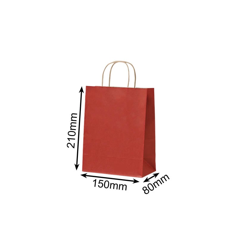 Mini Paper Bags Twisted Handles 150x210mm Red - 50/Pack - dimensions