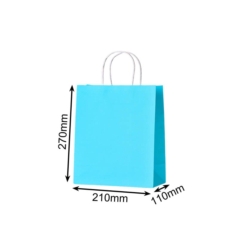 Small Paper Bags Twisted Handles 210x270mm Light Blue - 50/Pack - dimensions