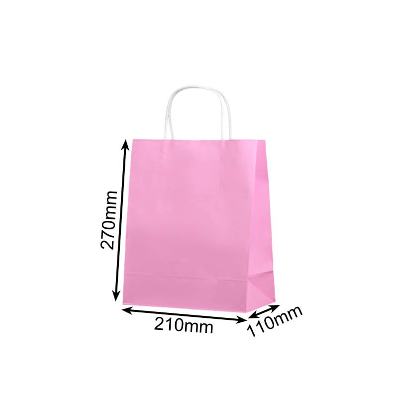 Small Paper Bags Twisted Handles 210x270mm Light Purple - 50/Pack - dimensions