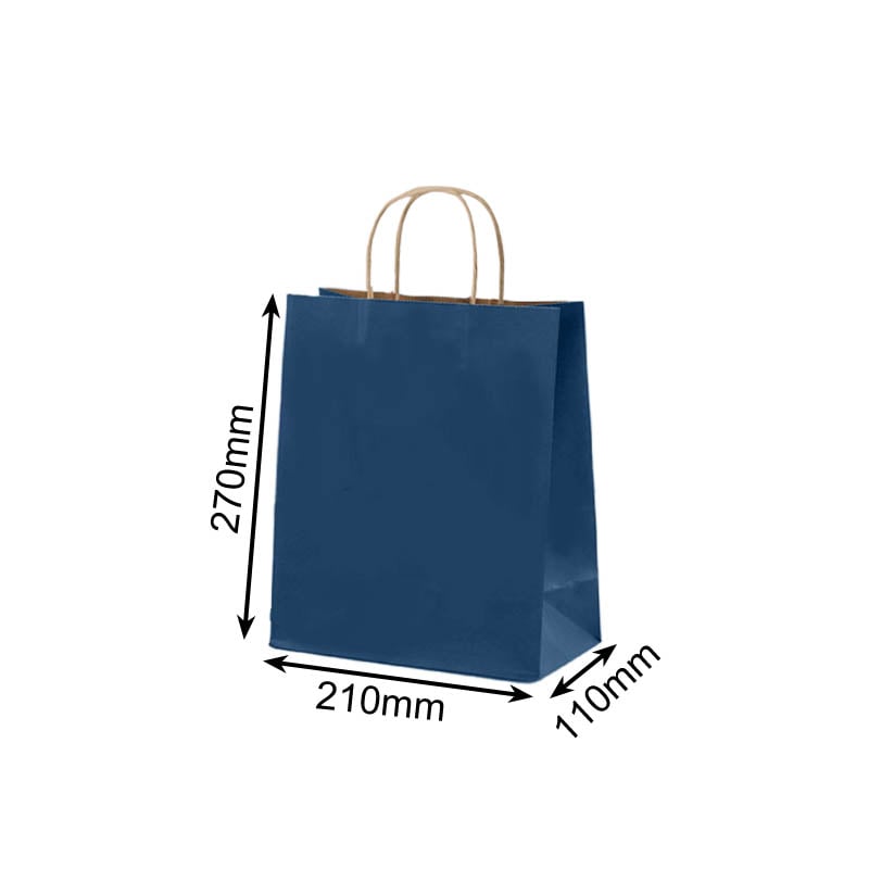 Small Paper Bags Twisted Handles 210x270mm Navy Blue - 50/Pack - dimensions