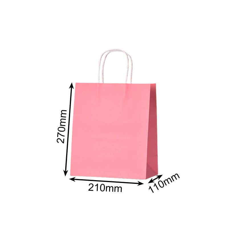 Small Paper Bags Twisted Handles 210x270mm Pink - 50/Pack - dimensions