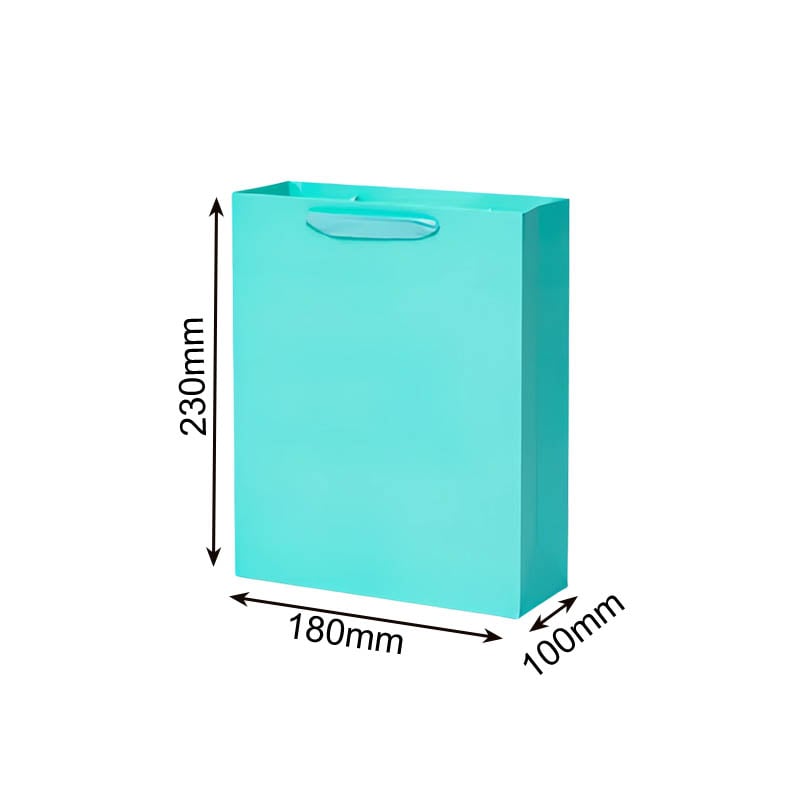 Matt Laminated Paper Bags 180x100x230mm Light Blue - 50/Pack - dimensions