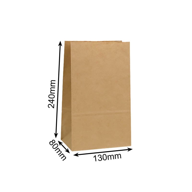 Medium Paper Gift Bags No Handles 130x240mm Brown - 100/Pack - dimensions