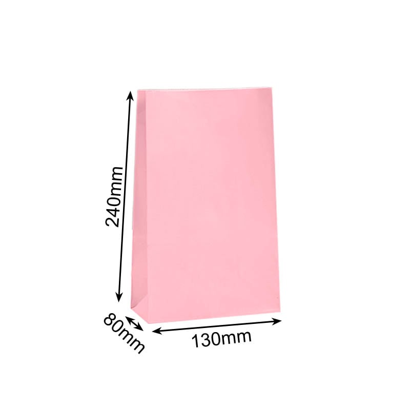 Medium Paper Gift Bags No Handles 130x240mm Pink - 100/Pack - dimensions