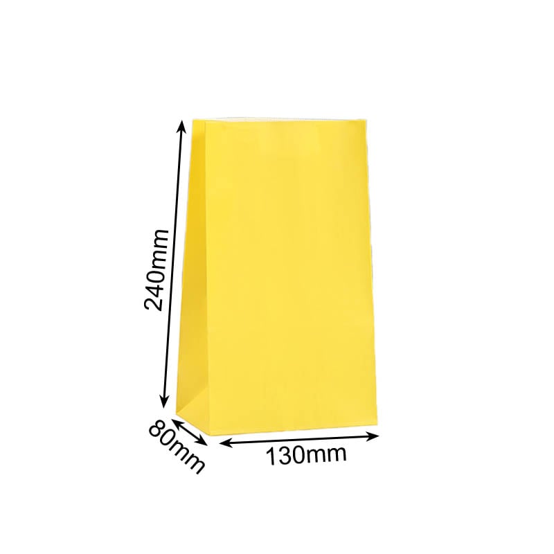 Medium Paper Gift Bags No Handles 130x240mm Yellow - 100/Pack - dimensions