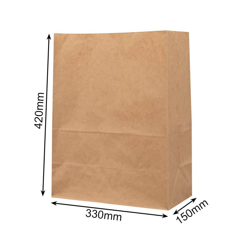 Paper Grocery Bags No Handles 330x150x420mm Brown - 100/Pack - dimensions