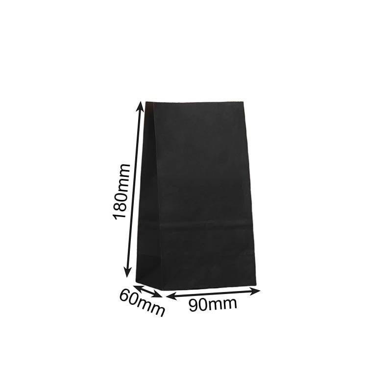 Small Paper Gift Bags No Handles 90x180mm Black - 100/Pack - dimensions