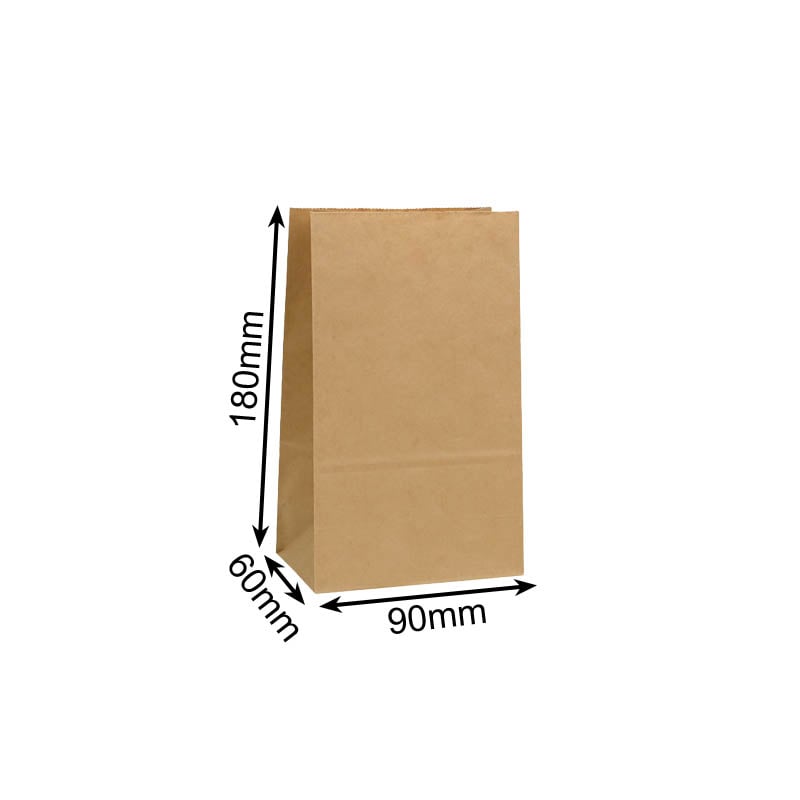 Small Paper Gift Bags No Handles 90x180mm Brown - 100/Pack - dimensions