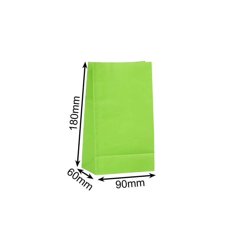 Small Paper Gift Bags No Handles 90x180mm Green - 100/Pack - dimensions