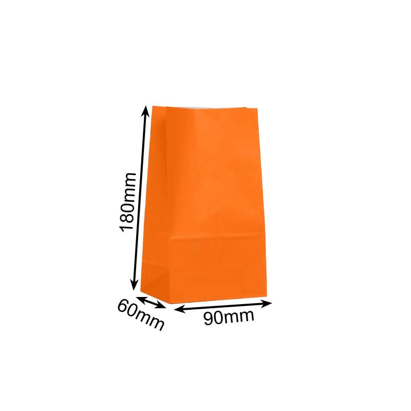 Small Paper Gift Bags No Handles 90x180mm Orange - 100/Pack - dimensions