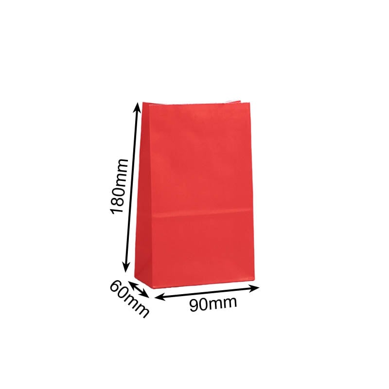 Small Paper Gift Bags No Handles 90x180mm Red - 100/Pack - dimensions