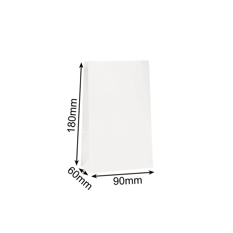 Small Paper Gift Bags No Handles 90x180mm White - 100/Pack - dimensions