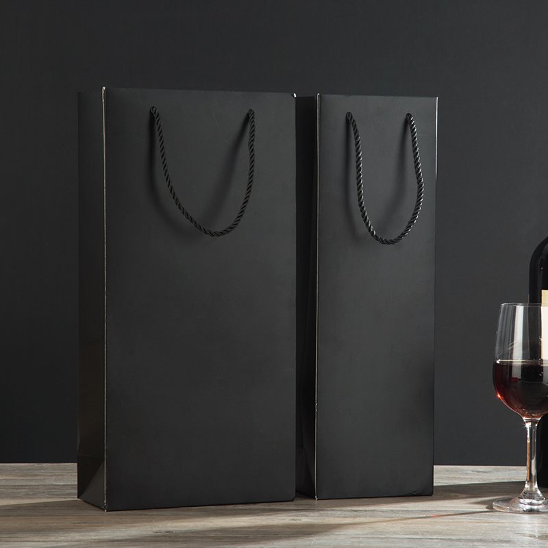 Paper Wine Bags Double Bottles 180x350mm Black - 100/Pack - dimensions