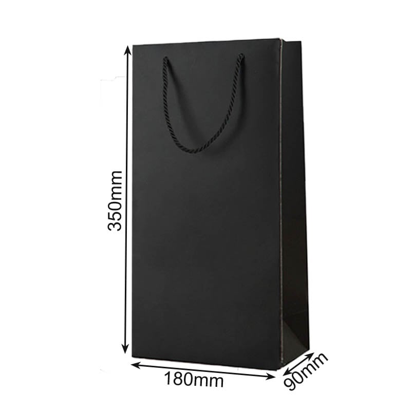 Paper Wine Bags Double Bottles 180x350mm Black - 100/Pack - dimensions