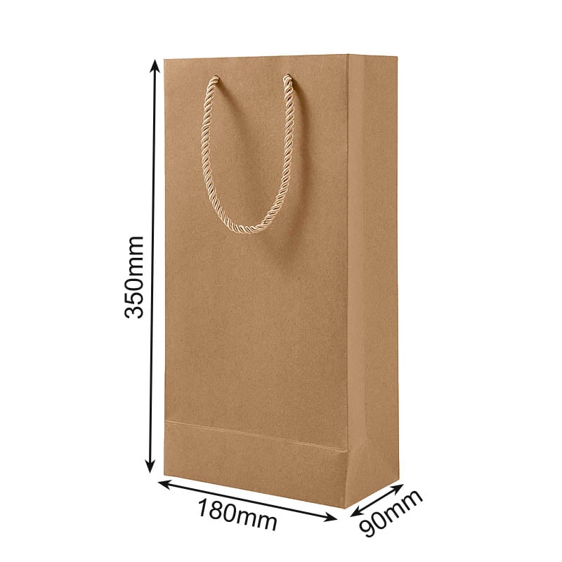 Paper Wine Bags Double Bottles 180x350mm Brown - 50/Pack - dimensions