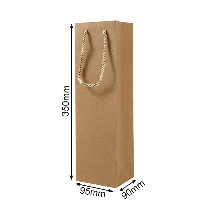 Paper Wine Bags Single Bottle 95x350mm Brown - 100/Pack - dimensions