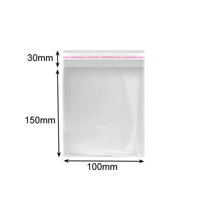 Peel and Seal Cellophane Bags 100x150mm - 1000/Pack - dimensions