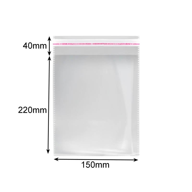 Peel and Seal Cellophane Bags 150x220mm - 1000/Pack - dimensions