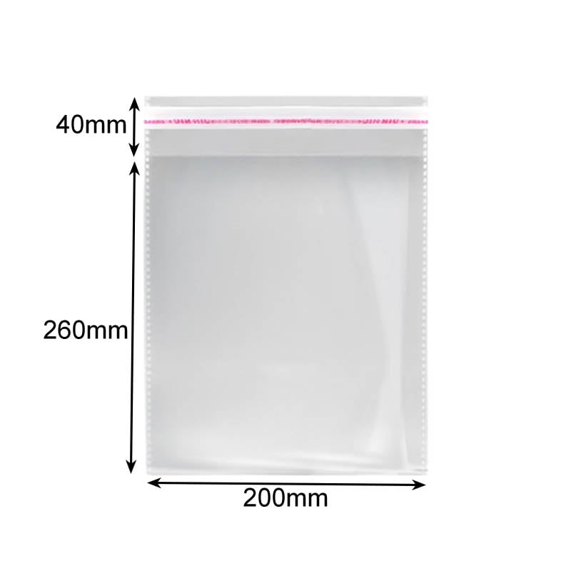 Peel and Seal Cellophane Bags 200x260mm - 1000/Pack - dimensions