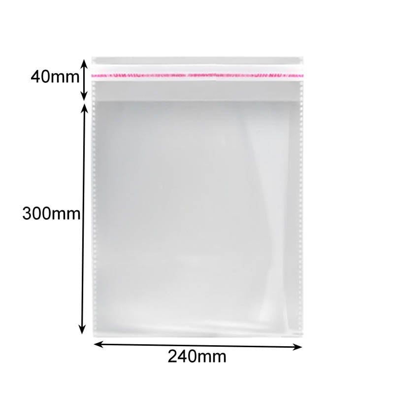 Peel and Seal Cellophane Bags 240x300mm - 1000/Pack - dimensions