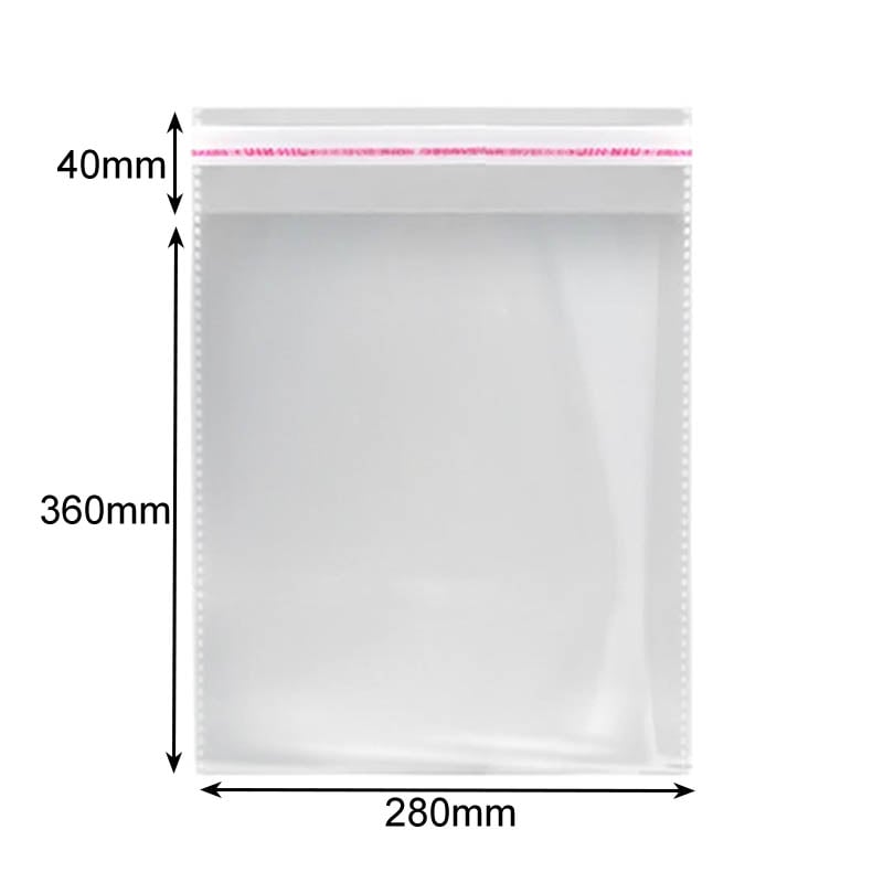 Peel and Seal Cellophane Bags 280x360mm - 1000/Pack - dimensions