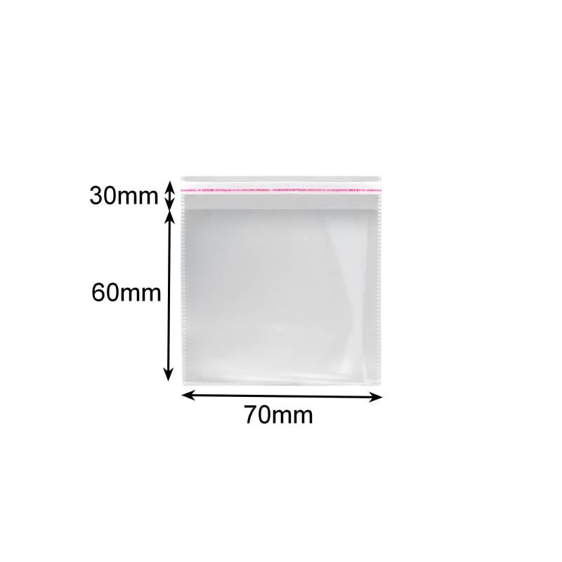 Peel and Seal Cellophane Bags 70x60mm - 1000/Pack - dimensions