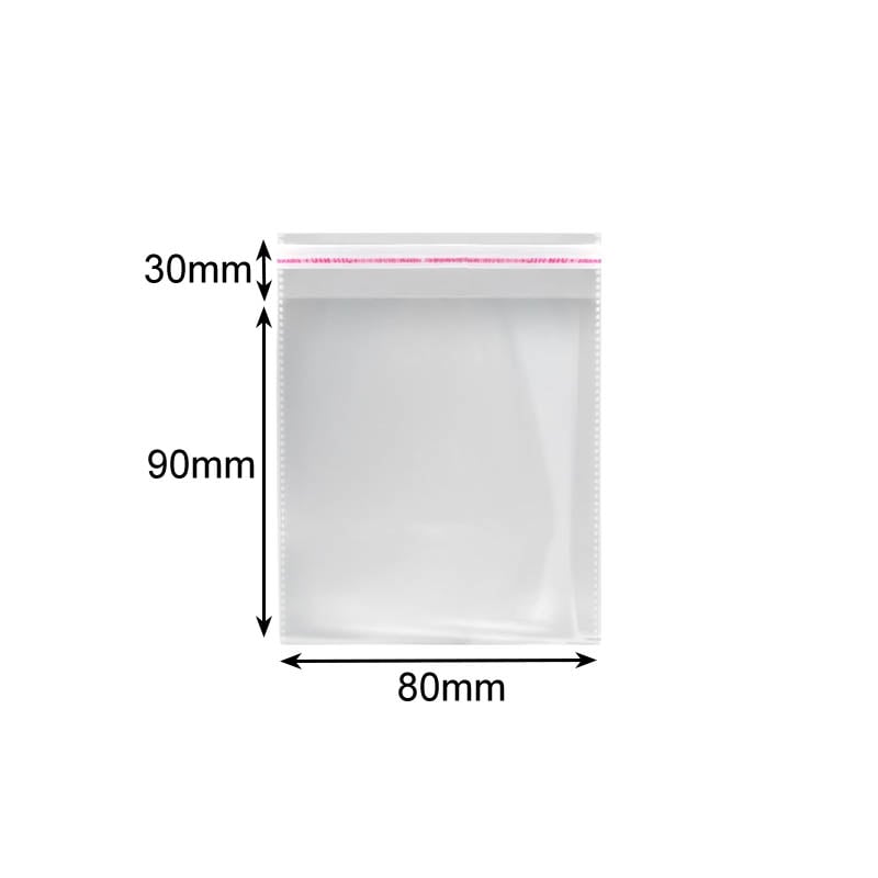 Peel and Seal Cellophane Bags 80x90mm - 1000/Pack - dimensions