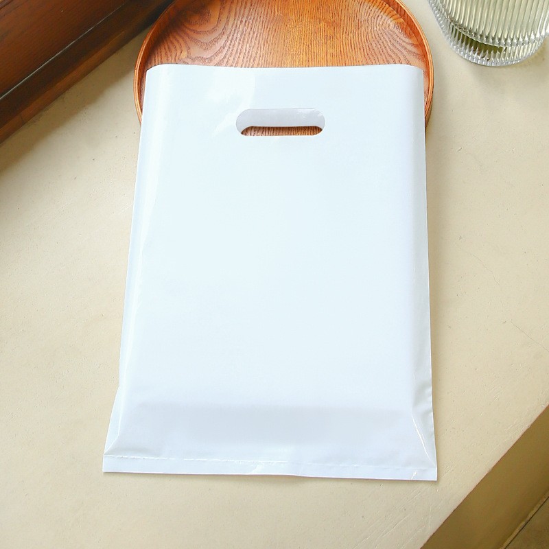 Medium Plastic Bags with Die Cut Handles 250x350mm White - 100/Pack - dimensions