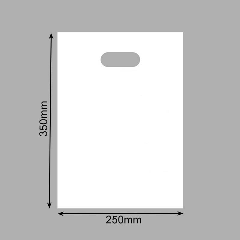 Medium Plastic Bags with Die Cut Handles 250x350mm White - 100/Pack - dimensions