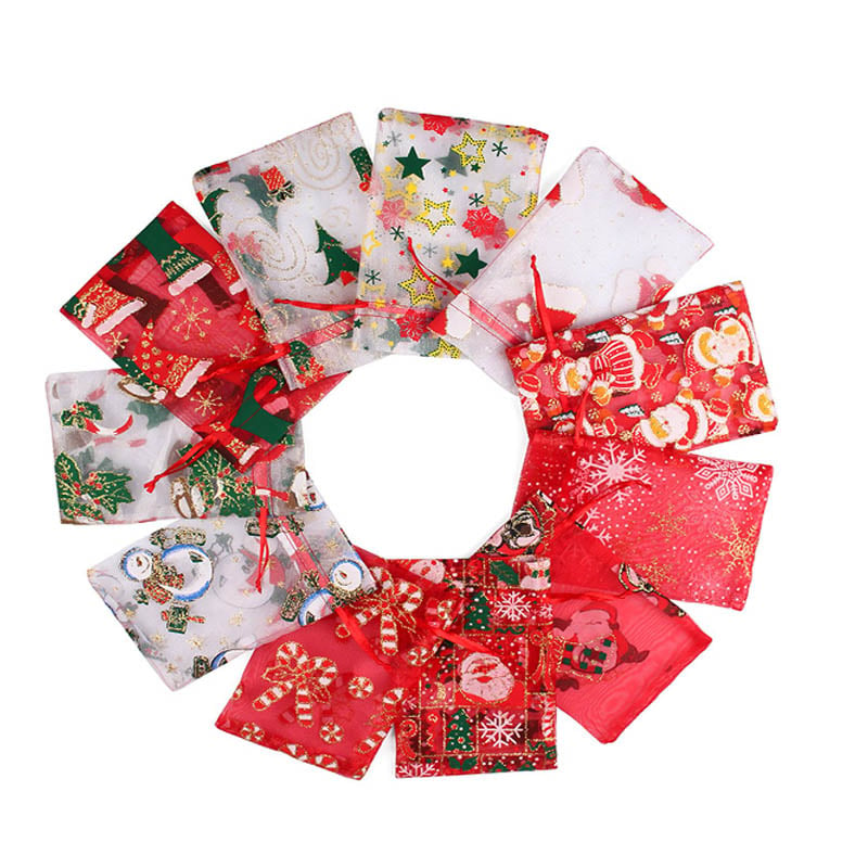 Christmas Organza Bags 130x180mm Mixed Patterns - 50/Pack