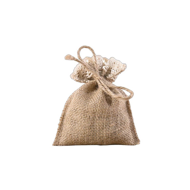 Hessian Drawstring Gift Bags with Lace Trim 100x150mm - 10/Pack - dimensions