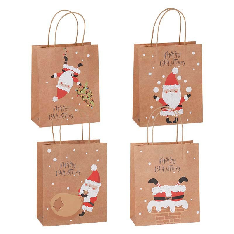 Large Xmas Kraft Paper Bags with Handles 320x420x110mm - 48/Pack - dimensions