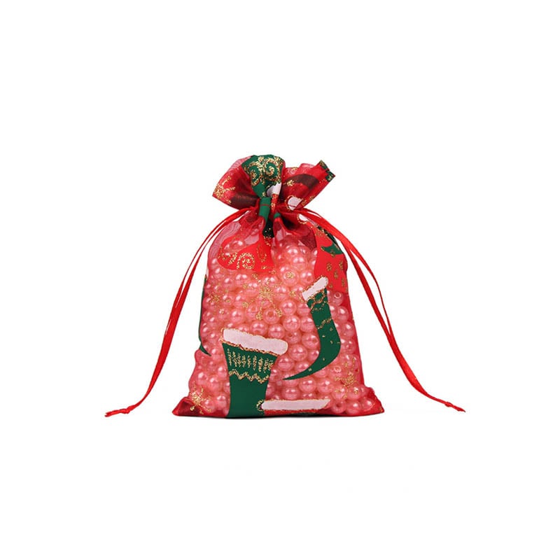 Christmas Organza Bags 130x180mm Stocking  Pattern - 50/Pack - dimensions